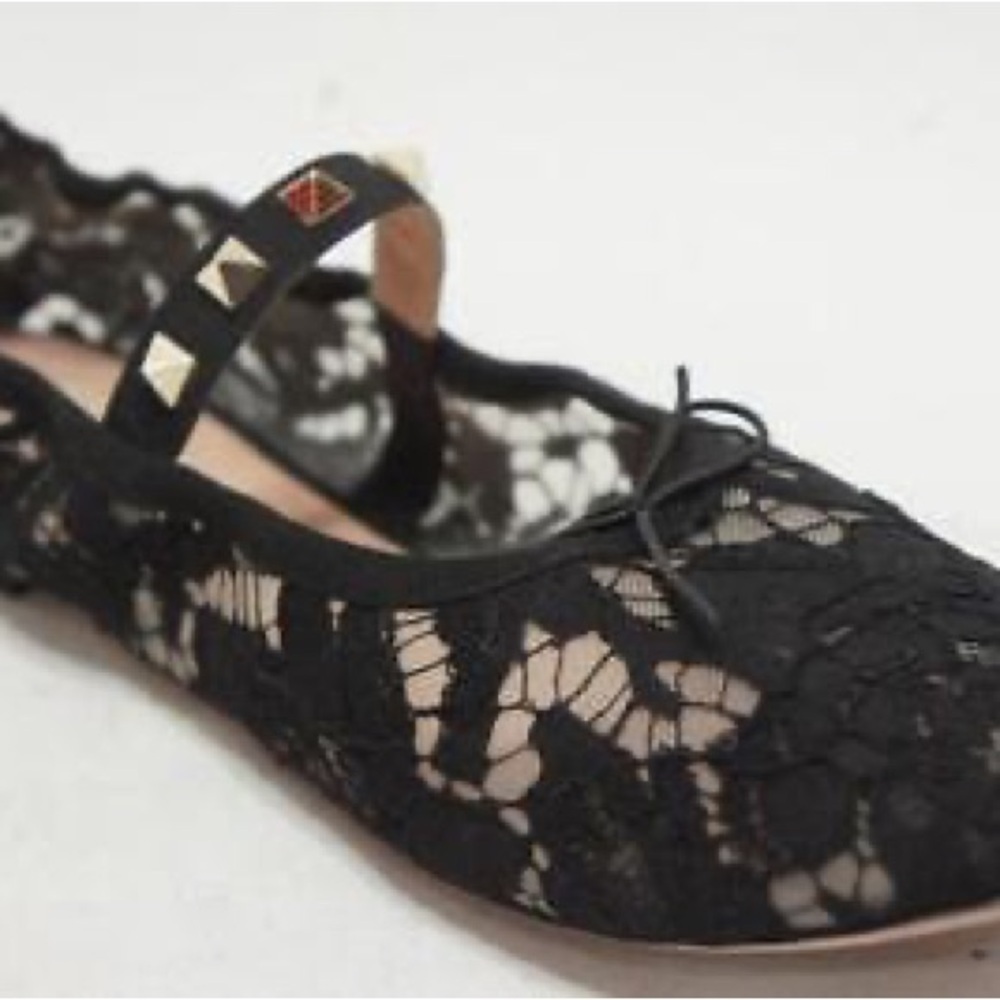 Valentino Rockstud‎ Black Lace Ballet Flats - Picture 8 of 16